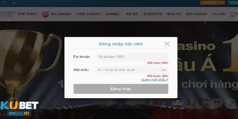 Bước chi tiết để thực hiện việc đăng nhập Kubet777