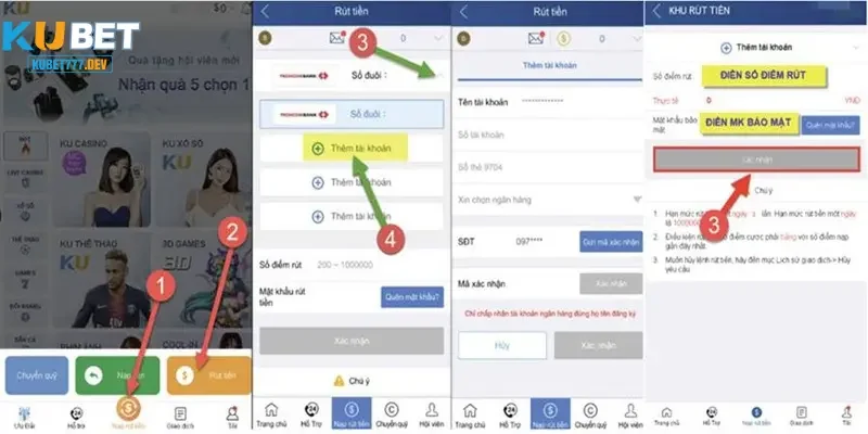 Chi tiết từng bước thực hiện cách rút tiền Kubet777
